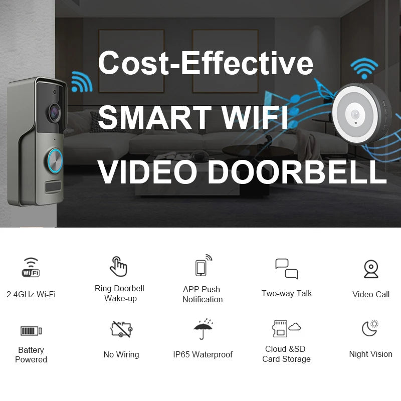 Waterproof 1080P WiFi Video Doorbell DC AC Battery Powered Tuya Smart Security Camera Door Bell Home Wireless Ringing Bell
