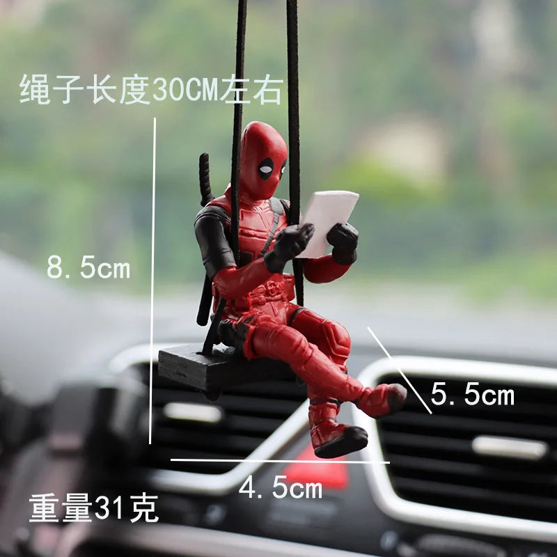 Cartoon Deadpool Car Rearview Mirror Pendant Read A Book SUCK IT Car Pendant Interior Accessories Mini Model Toys Action Figures