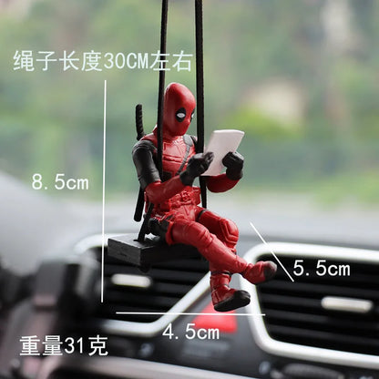 Cartoon Deadpool Car Rearview Mirror Pendant Read A Book SUCK IT Car Pendant Interior Accessories Mini Model Toys Action Figures