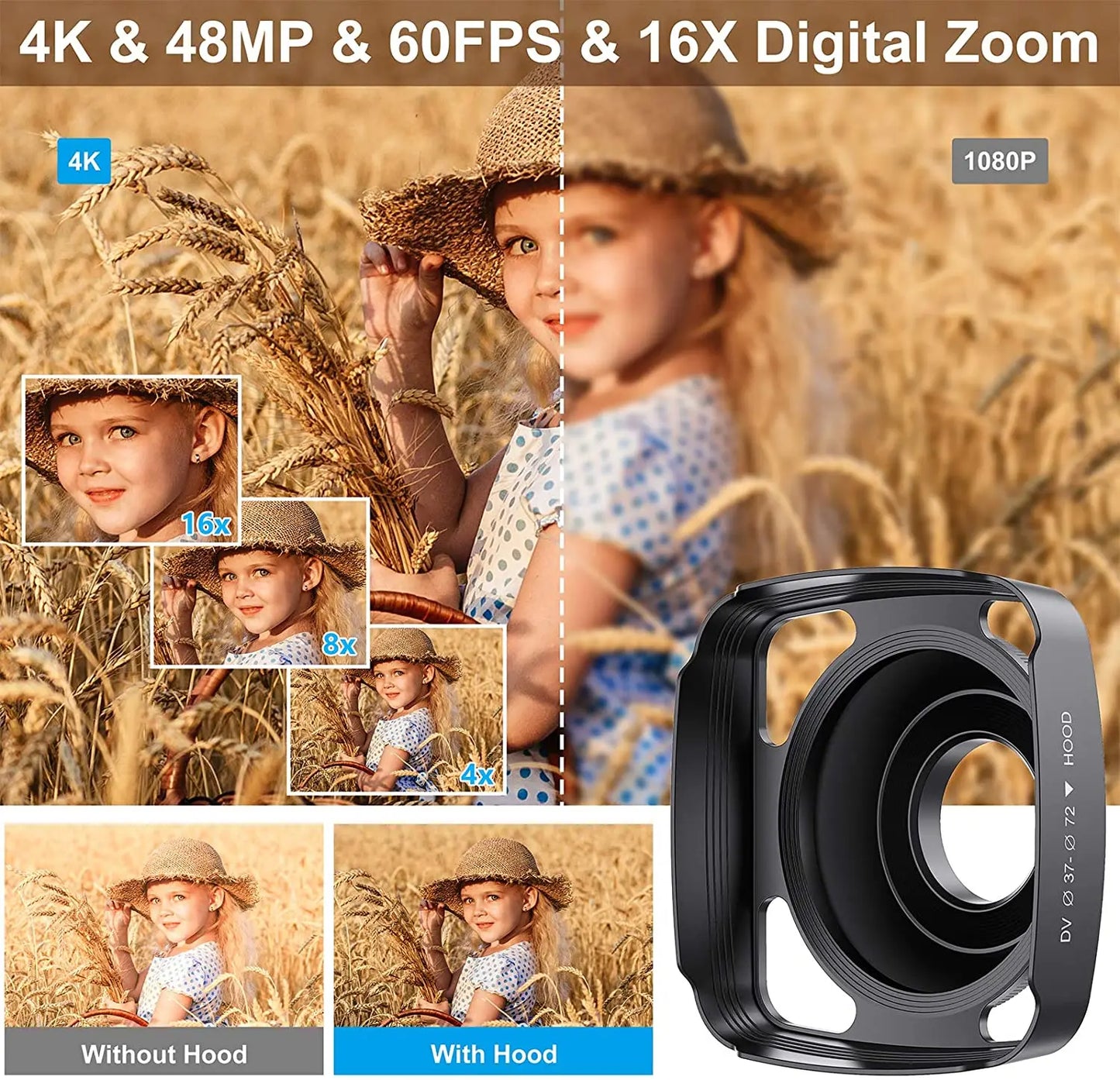 4K Video Camera Camcorder With Microphone 48MP Vlogging  16X Zoom 3.0" Touch Screen IR Night Vision Wi-Fi Vlog Cameras Web