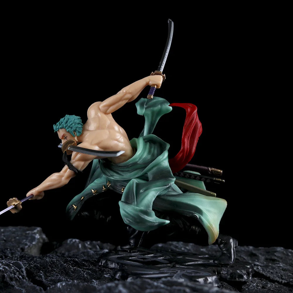 18CM One Piece Banpresto Anime Roronoa Zoro Three Knives Standing PVC Action Figure Collection Cool Model Decor Toys Kids Gifts