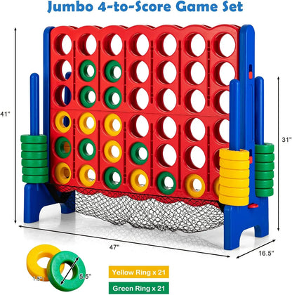 Giant 4-in-A-Row, Jumbo 4-to-Score Giant Games for Kids & Adults, Indoor Outdoor Party Family Connect Plastic Game, 4 Feet Wide