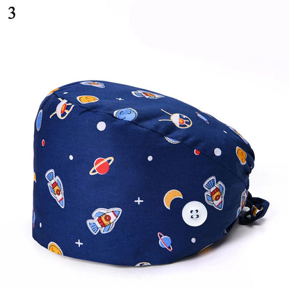 Floral Soft Hat Printing Nurse Sweat-absorbent Head Wrap Towel Surgical Anti-Dirty Pure Cotton Cap With Button Scrub Cap