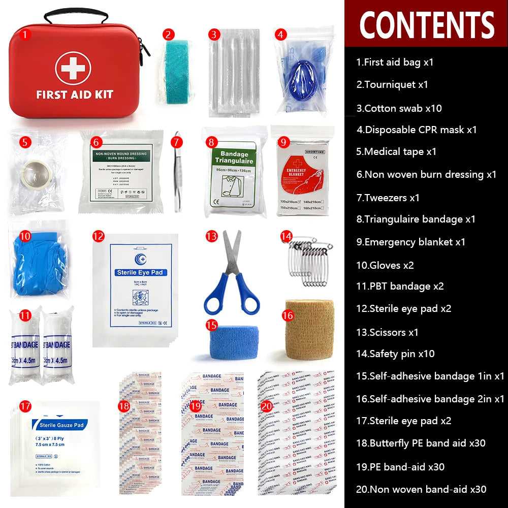 All Purpose First Aid Kit Emergency Medical Portable Bag for Outdoor Camping Hiking Home Emergency Rescue Equipment Supplies