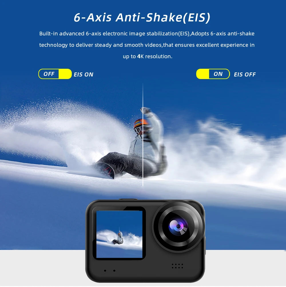 4K60FPS 20MP Action Camera 5M Body Waterproof EIS DVR 170D Sports Video Recording Dual Display 2" Touch Screen 1080P Webcam