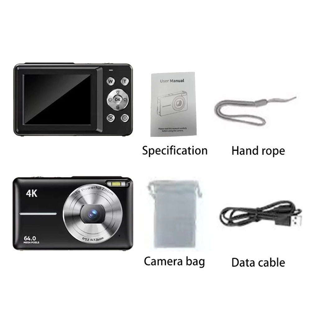 Kids Digital Camera 16X Zoom Point and Shoot Camera 64MP 1080P 2.4inch Screen Compact Small Camera Children's Entry-level Camera