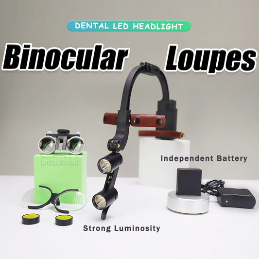 Binocular Metal Case 2.5X 3.5X Surgical Loupe Magnification With 1 Battery Surgery LED Light With Headlight Dentist Medical Lamp