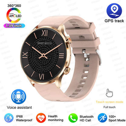 2024 New Smartwatch Women AMOLED HD Screen Always On Display Bluetooth Call IP68 Waterproof GPS Smart Men Watch For Android ios