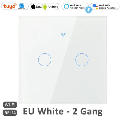 1 2 3 4 Gang 2 3 Way WiFi RF 433mhz Smart Wireless Touch Wall Light with Switch Button 220V with no Neutral EU Tuya Alexa Google