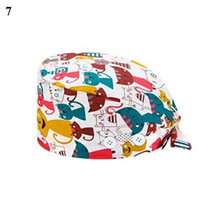 Floral Soft Hat Printing Nurse Sweat-absorbent Head Wrap Towel Surgical Anti-Dirty Pure Cotton Cap With Button Scrub Cap