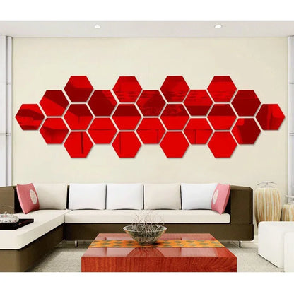 12Pcs 3D Mirror Wall Stickers Art Hexagonal Honeycomb acrylic Poster Wallpaper Living Room Bedroom Home Decoration Accessories