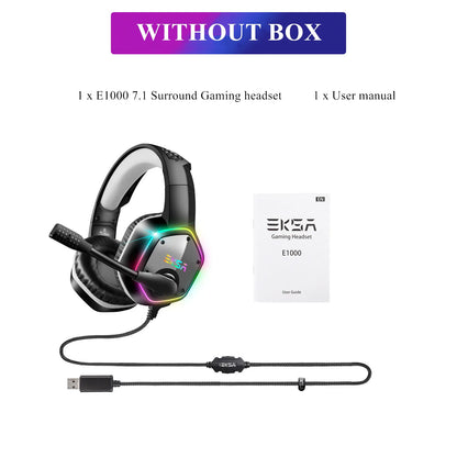 EKSA E1000 RGB Gaming Wireless Headphone with Mic Over-Ear Headphones 7.1 Surround Sound Wired Headset For PC PS4/PS5