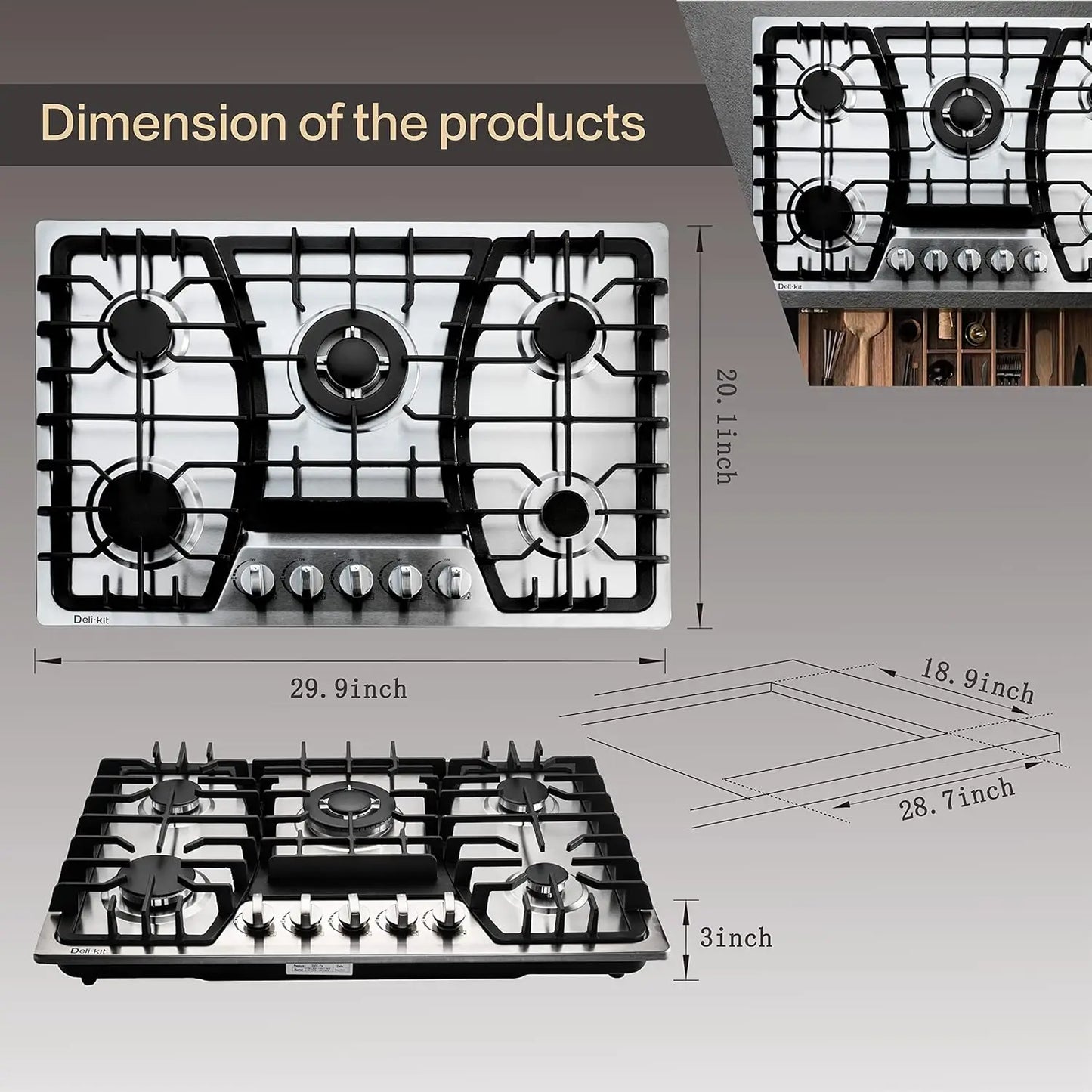 Cooktops Dual Fuel Sealed 5 Burners Gas Cooktop Built-In Stainless Steel Gas Hob DK257-A03 Gas Cooktop