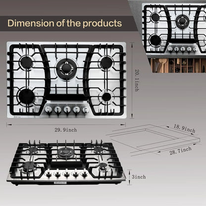 Cooktops Dual Fuel Sealed 5 Burners Gas Cooktop Built-In Stainless Steel Gas Hob DK257-A03 Gas Cooktop