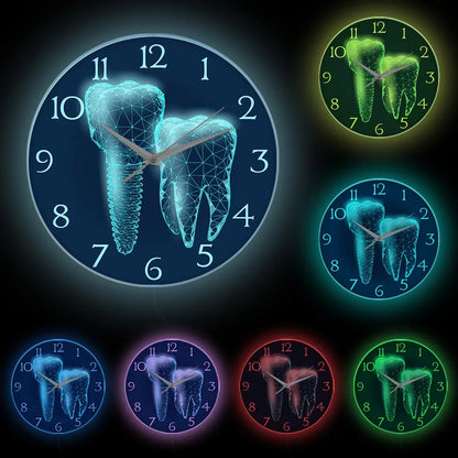 Molar Tooth Dental Implant LED Neon Sign Wall Clock For Dentist Office Dentistry Medical Healthy Lighting Clock Hygienist Gift