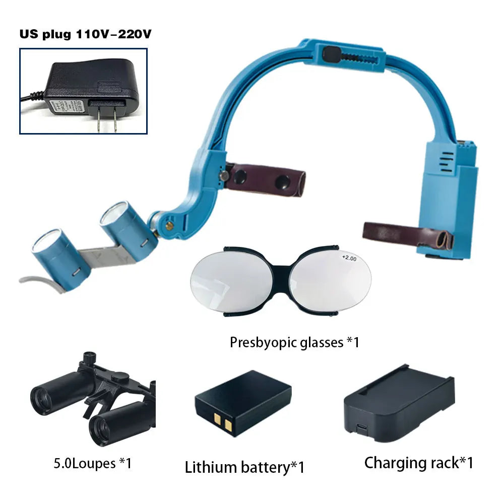 Dental 2.5X 3.5X 5X 6X Optional Loupe Magnification Binocular Surgical Magnifier with Headlight LED Light Dentist Medical Loupes