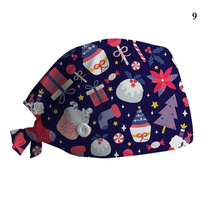 Christmas Adjustable Printed Nurse Cap Sweat-absorbent Elastic Dust-proof Neutral Baotou Cap Cute Fashion Halloween Surgical Cap