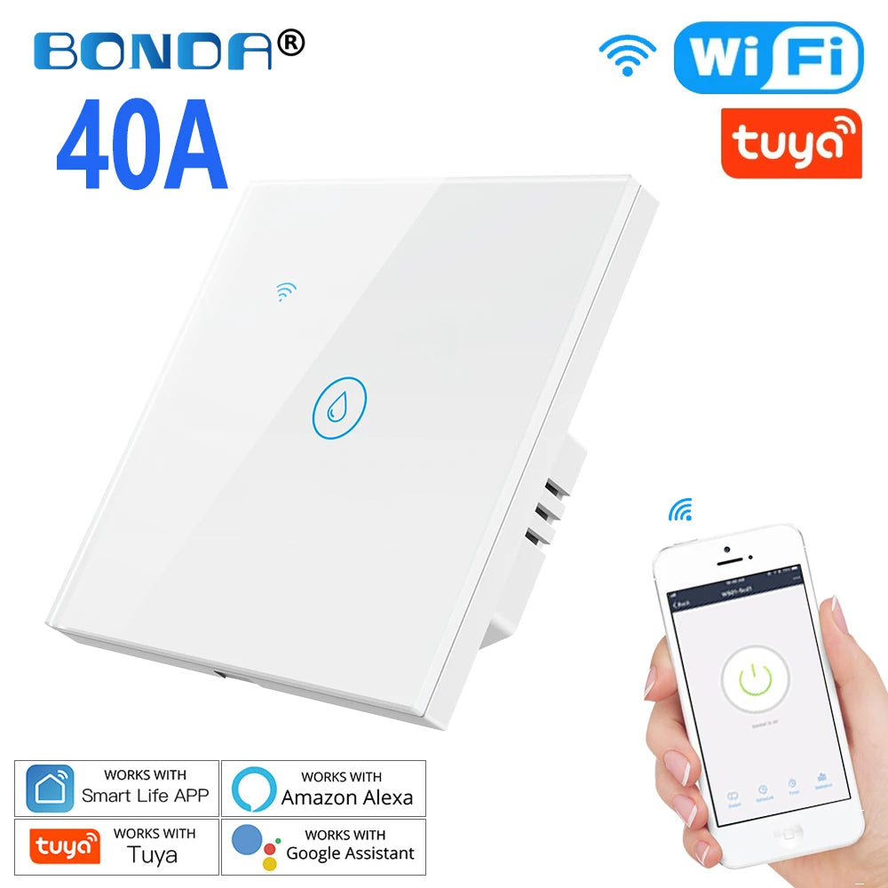 Water Heater Switches EU/UK/US/Brazil Standard 20A 40A 8000W Voice Touch Panel Timer Alexa Google Home Wifi Sensor Smart Switch