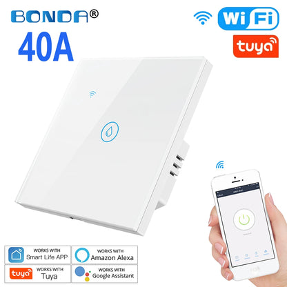 Water Heater Switches EU/UK/US/Brazil Standard 20A 40A 8000W Voice Touch Panel Timer Alexa Google Home Wifi Sensor Smart Switch