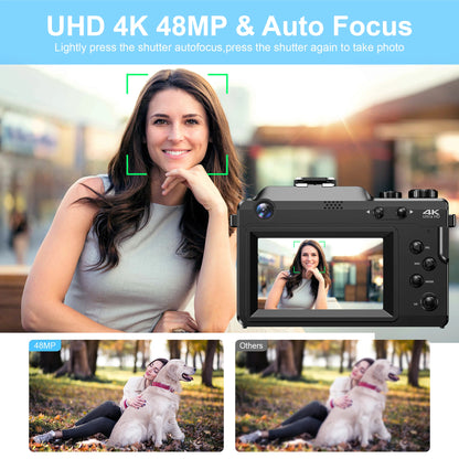 Digital Camera Vintage Style 48MP 4K Point and Shoot Camera with 18X Zoom Includes 32GB Card Perfect for Vlogging
