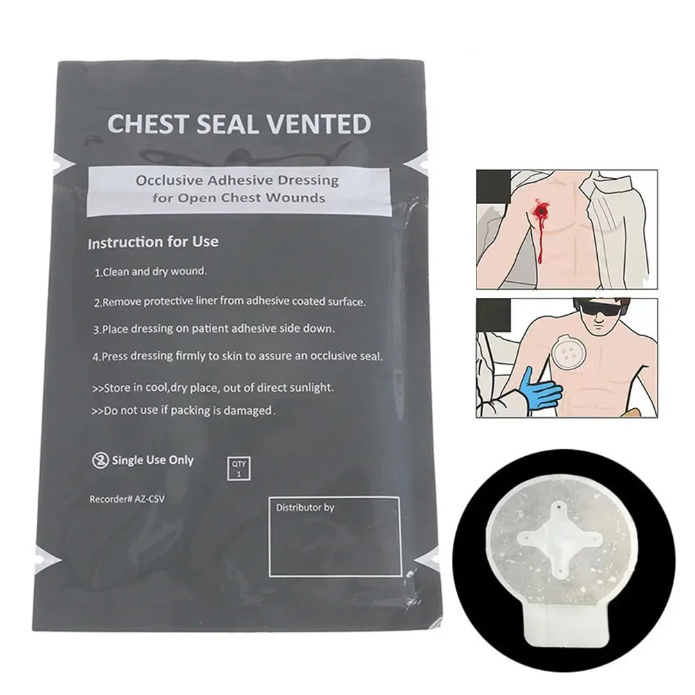 Portable Chest Seal Vented Dressing Bandage First Aid Kit Rescue Hyfin IFAK Chest Seal Outdoor Emergency Medical Treatment