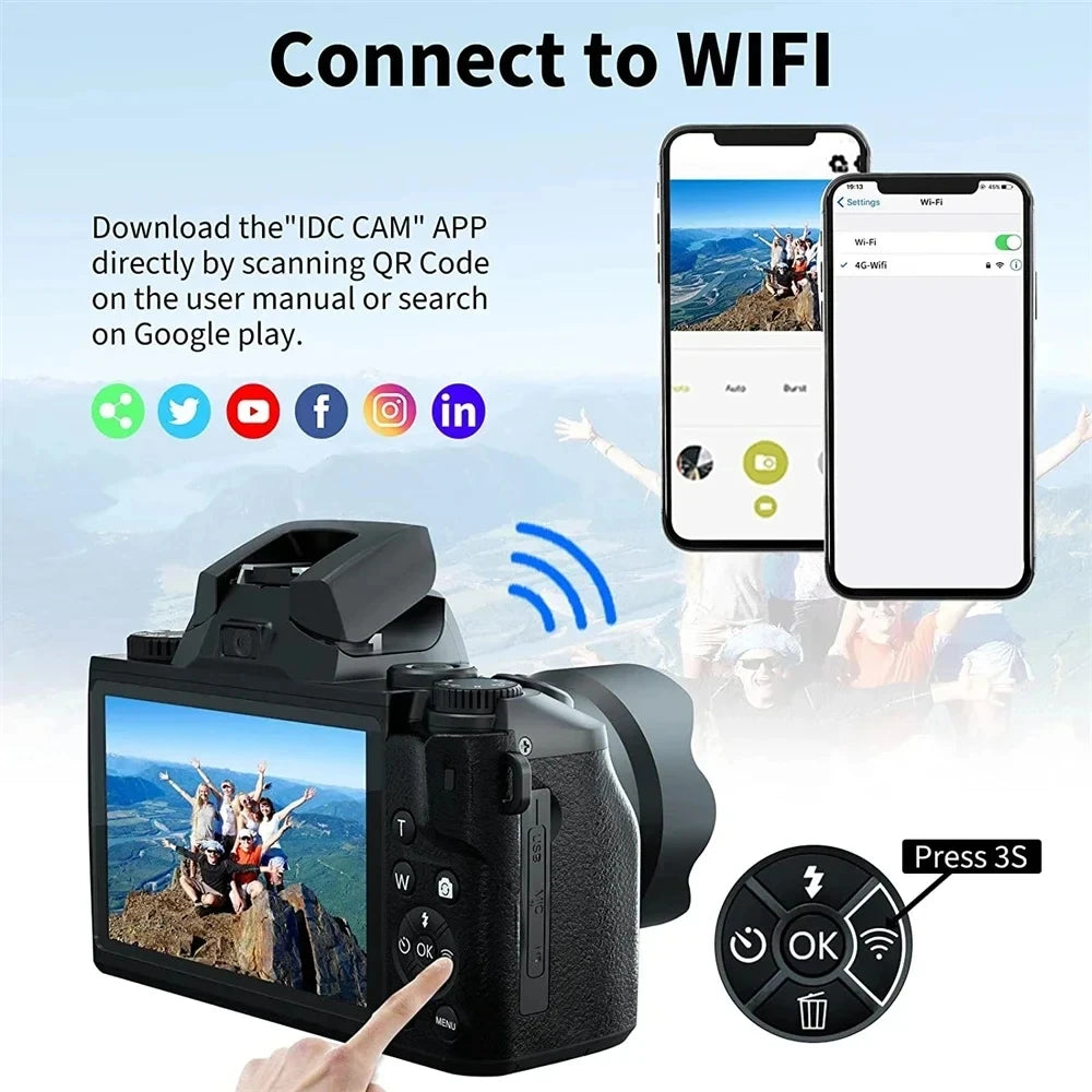 64MP Digital Camera 4K HD DSLR Camcorder Auto Focus 4.0 Inch Touch Screen Youtube Livestream Webcam For Entry-level Camera