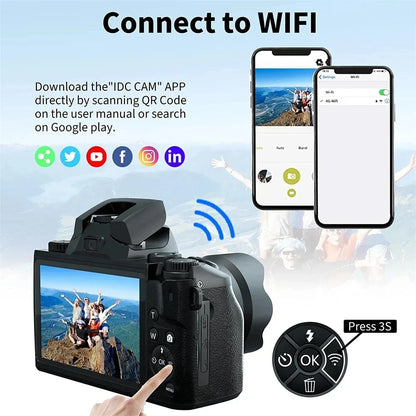 64MP Digital Camera 4K HD DSLR Camcorder Auto Focus 4.0 Inch Touch Screen Youtube Livestream Webcam For Entry-level Camera