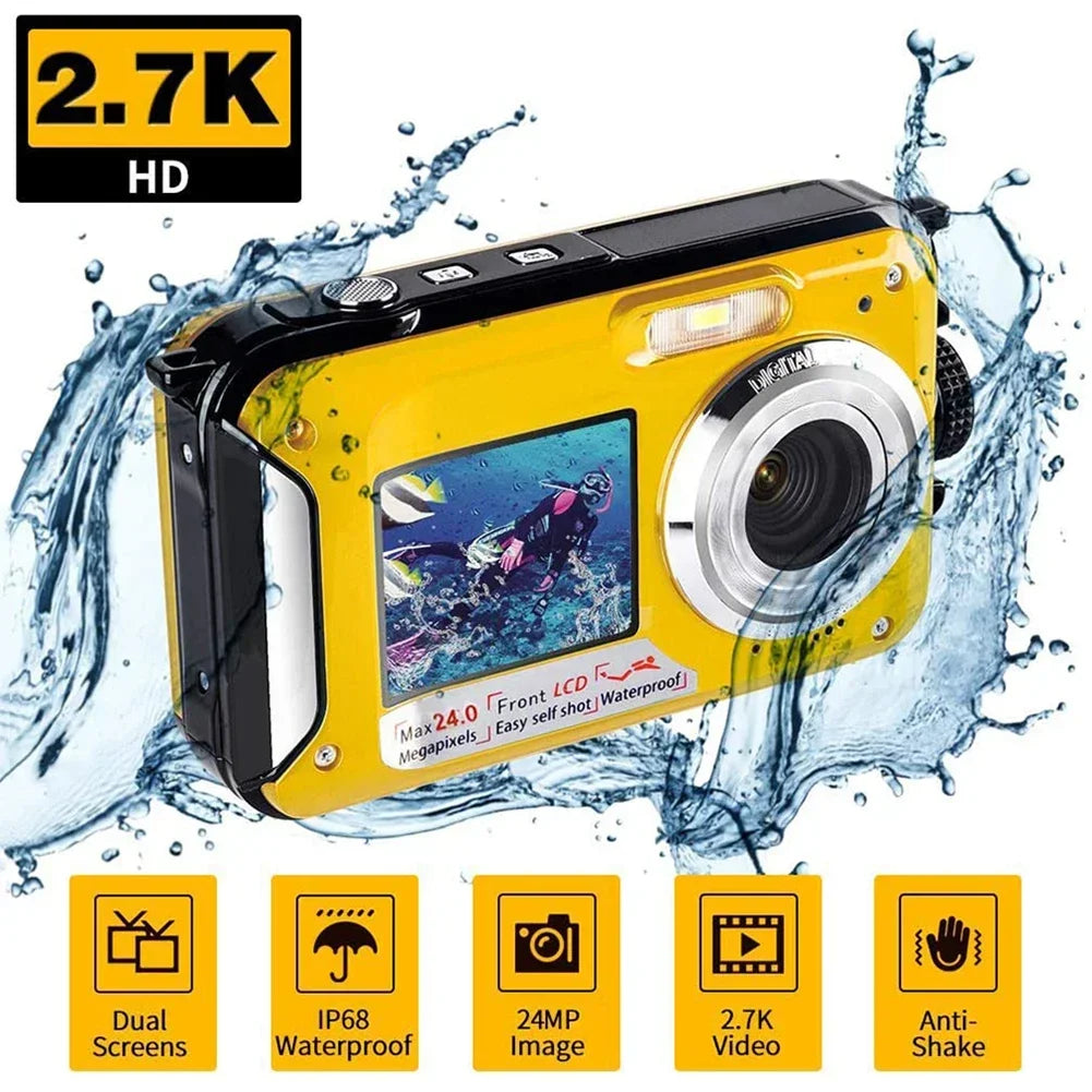 Waterproof Digital Camera Anti-Shake  1080P Full HD Selfie Outdoor Video Portable Recorder for Underwater DV Recording Present
