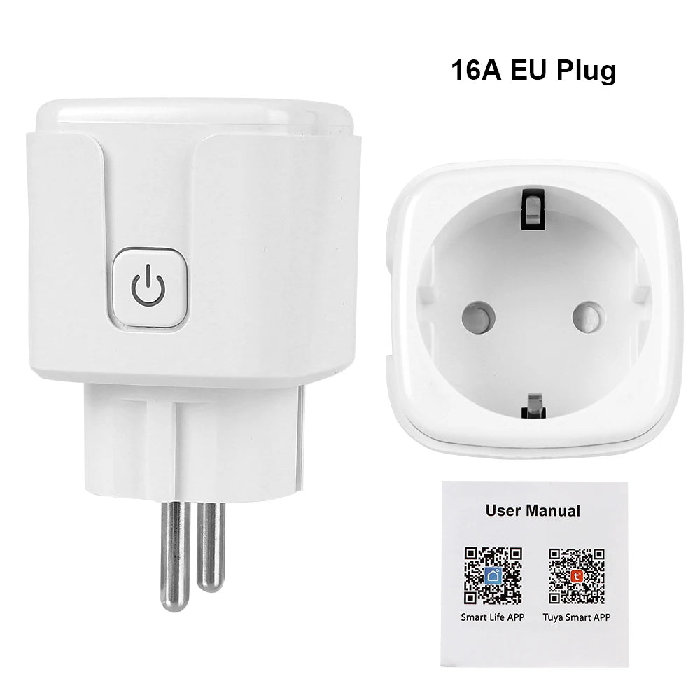 Work with Alexa Google Home Assistant Smart Plug Tuya Life APP 16A Wall Charger EU/US/BR Socket WiFi Power Monitor Timer