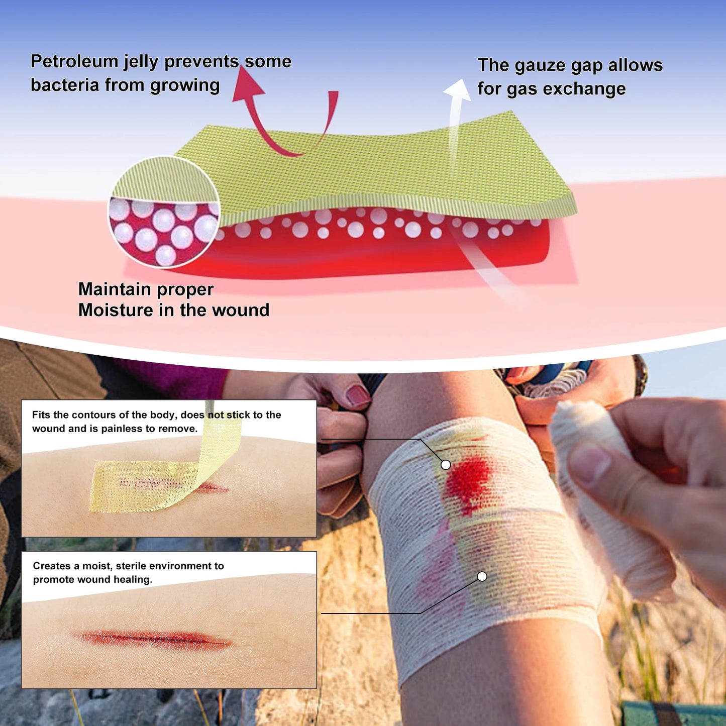 CEEPORT Medical 1x8in 50pcs Xeroform Petrolatum Dressing Non-Adherent Gauze Pad Strip for Wound Care