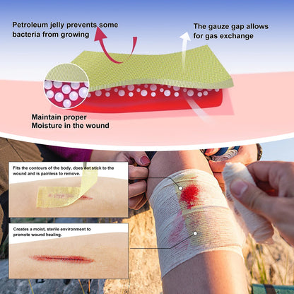 CEEPORT Medical 1x8in 50pcs Xeroform Petrolatum Dressing Non-Adherent Gauze Pad Strip for Wound Care