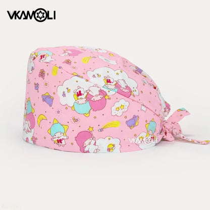 vkamoli Red series women Soft Hat Printing Nurse Sweat-absorbent Head Wrap Towel Surgical Anti-Dirty Pure Cotton Cap Scrub Cap