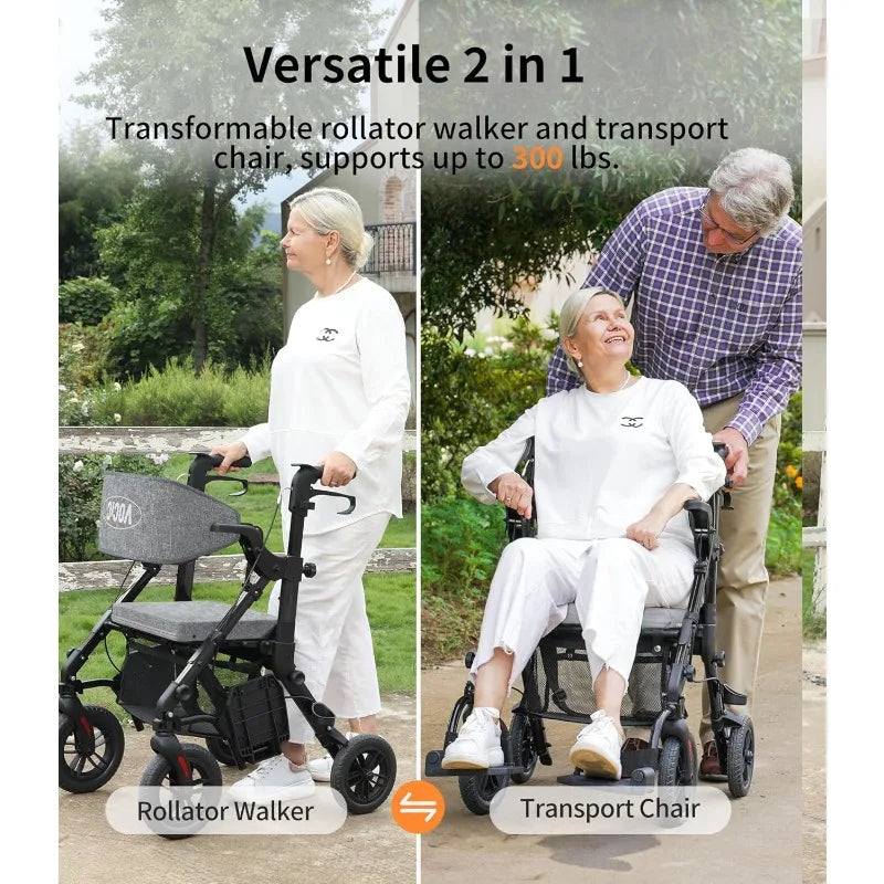 Christmas.Rollator-Walkers-for-Seniors-with-Seat, Walker Wheelchair Combo, Transport-Wheelchair-Lightweight-Foldable