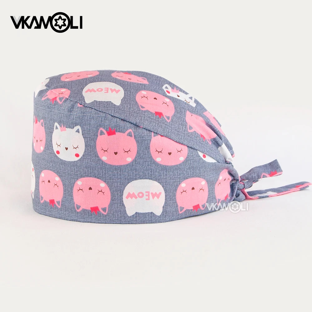 vkamoli Red series women Soft Hat Printing Nurse Sweat-absorbent Head Wrap Towel Surgical Anti-Dirty Pure Cotton Cap Scrub Cap