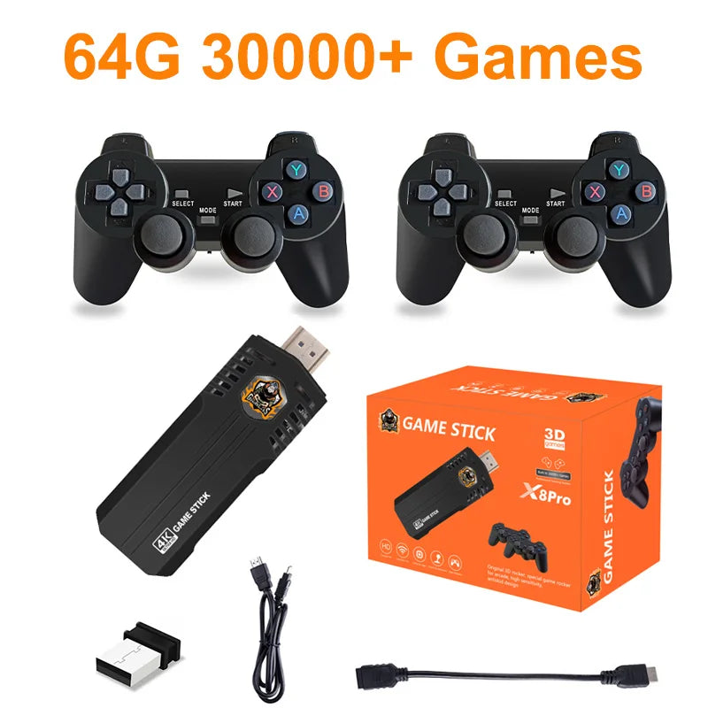 X8 Pro Retro Video Game Console 64G 30000+ Games Emuelec 4.5 Wireless Gamepad 40+ Emulator Game Stick 4K  for N64/PSP/SNES