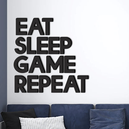 Nordic Modern Large Eat Sleep Game Repeat Word Gamer Games Bedroom Boys Wall Art Home Gaming Room Decoration Acrylic 3D Letters