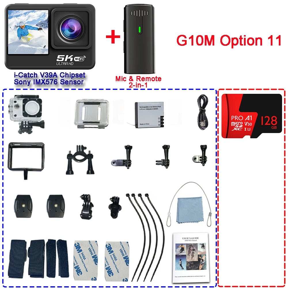 Action Camera 5K 4K60FPS EIS 48MP Wi-Fi Dual Screen 170D 8X Zoom Pre Record 30M Waterproof Sport Camera With Sony IMX576 Lens