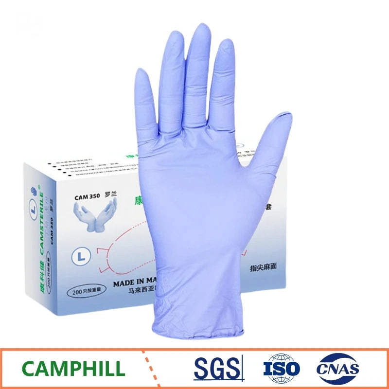 Wholesale 9-inch 200 pieces/pack purple thickening durable nitrile examination gloves fingertip pitted surface disposable gloves
