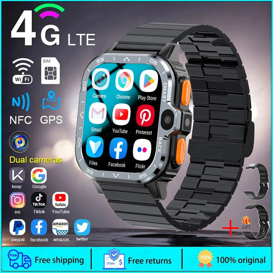 2024 New SIM Smart Watch 4G Network GPS Navigation Wifi NFC Dual Camera 64G ROM Storage Video Music Smartwatches For Android iOS