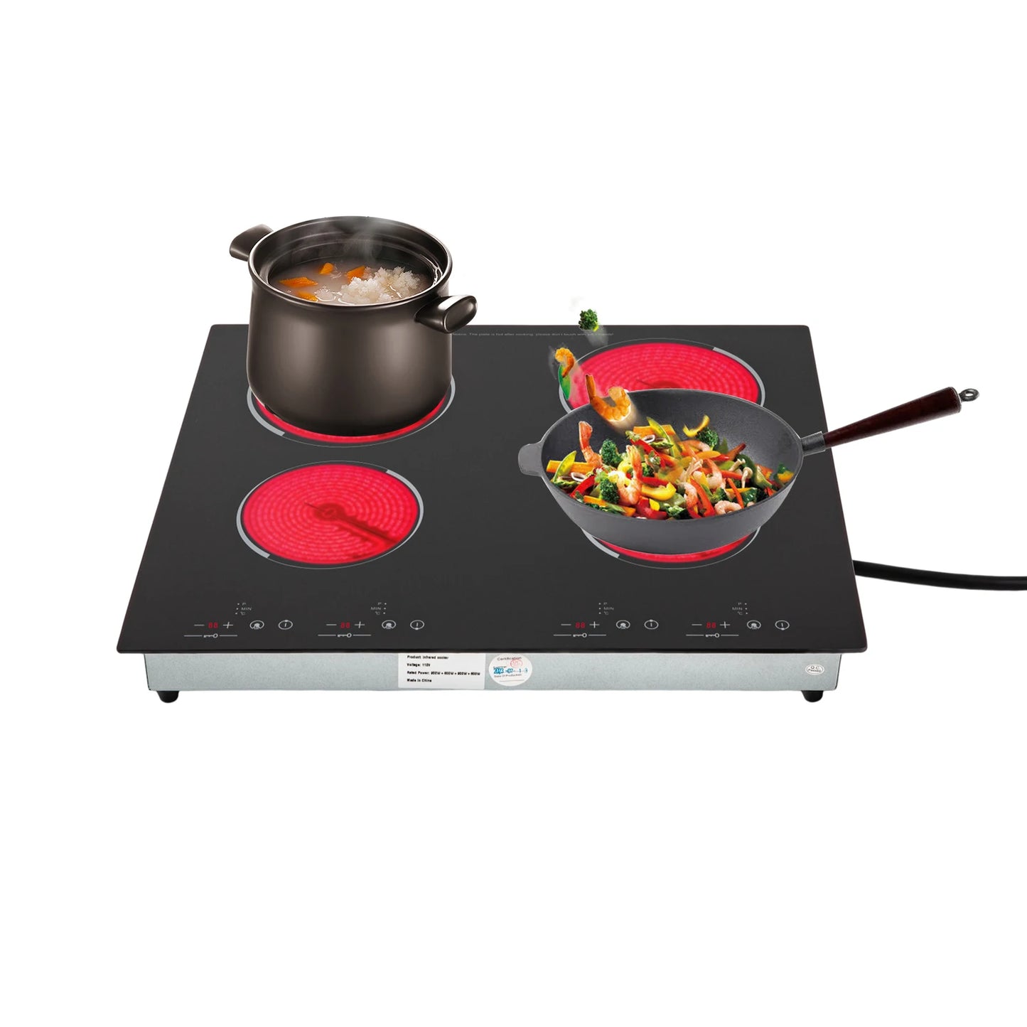 3000W Electric Ceramic Induction Cooktop with 4 Burners Countertop Built-in Ceramic Hobs Electric With Kid Safety Lock
