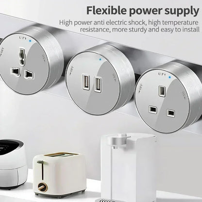 Power Movable Power Track Socket Appliances Popular US/UK/EU/FR Universal Outlets Wall Electrical Plug Adapter with USB/LED