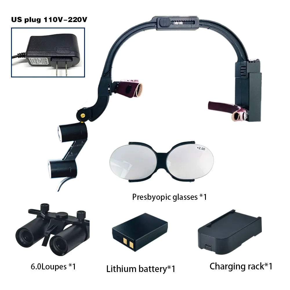 Dental 2.5X 3.5X 5X 6X Optional Loupe Magnification Binocular Surgical Magnifier with Headlight LED Light Dentist Medical Loupes