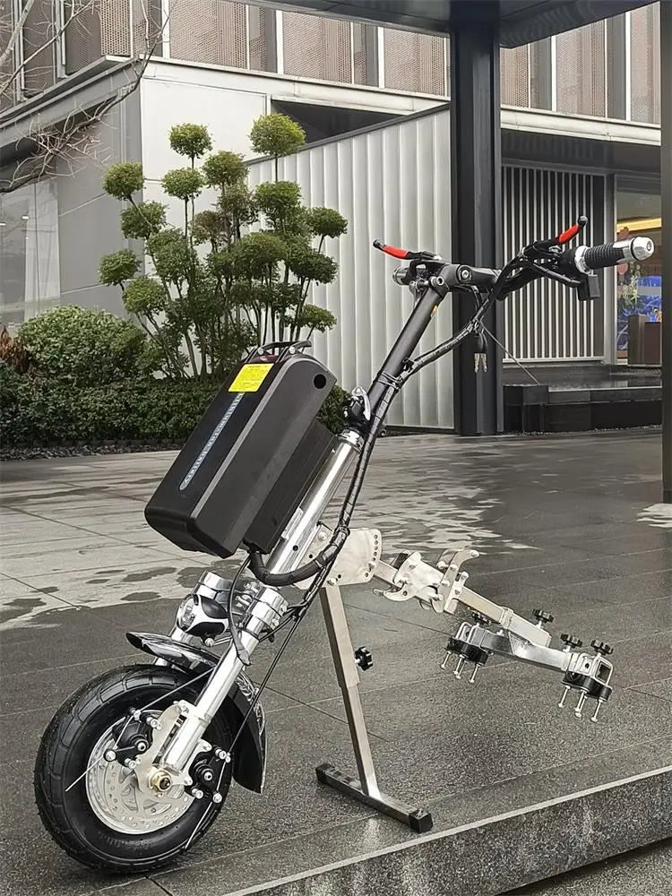 Disabled vehicle electric towing head, disabled wheelchair modification, front drive wheelchair traction, high-power front end