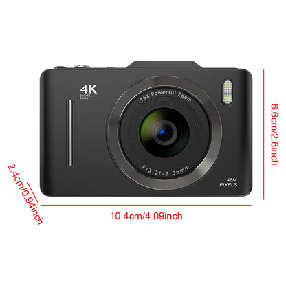 HD 4K 48MP Digital CCD Camera 16X Zoom Point Shoot Camera 2.8 Inch Screen Photography Video Camera for Boys Girls Teens
