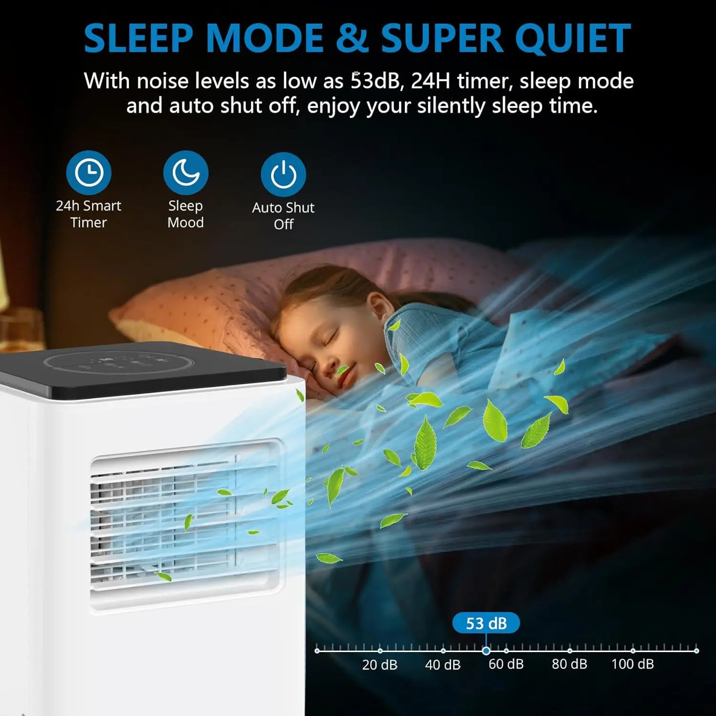 8000 BTU Portable Air Conditioner with Dehumidifier and Remote Control, AC for Apartment, Bedroom, Medium Rooms up to 350 Sq.Ft.