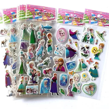10PCS elsa and Anna Stickers toys 3D Children's Anime Cartoon Bubble Paste Thicken The Reward Stickers Kids Toys Gifts