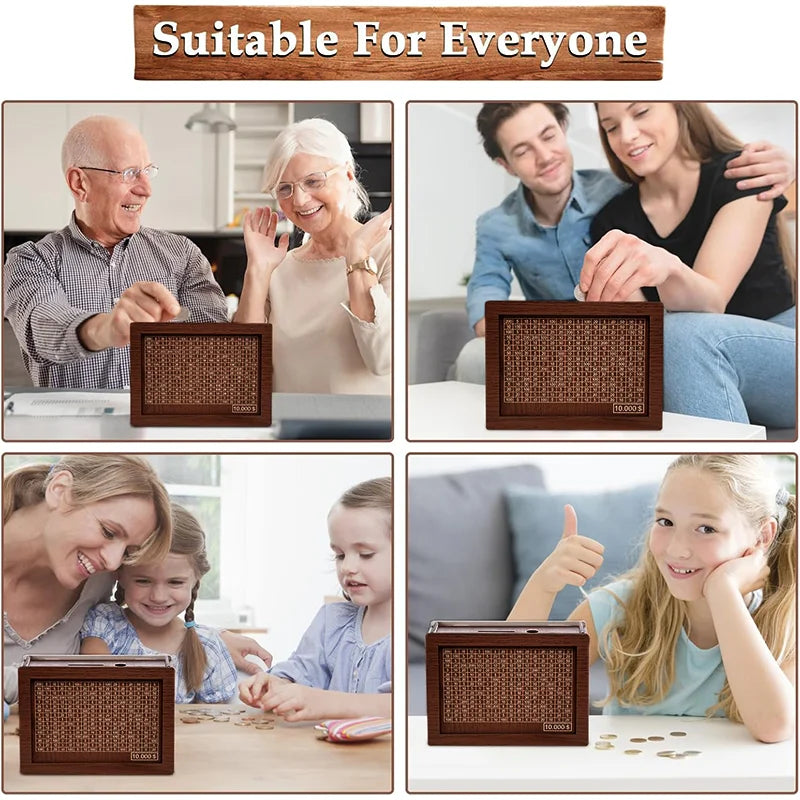 Wooden Money Saving Box Reusable Piggy Bank Money Container for 1000/2000/3000/5000/10000 Euro Cash Coin Case