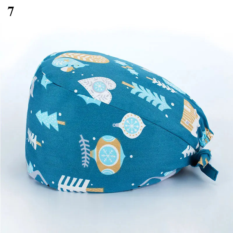 Floral Soft Hat Printing Nurse Sweat-absorbent Head Wrap Towel Surgical Anti-Dirty Pure Cotton Cap With Button Scrub Cap