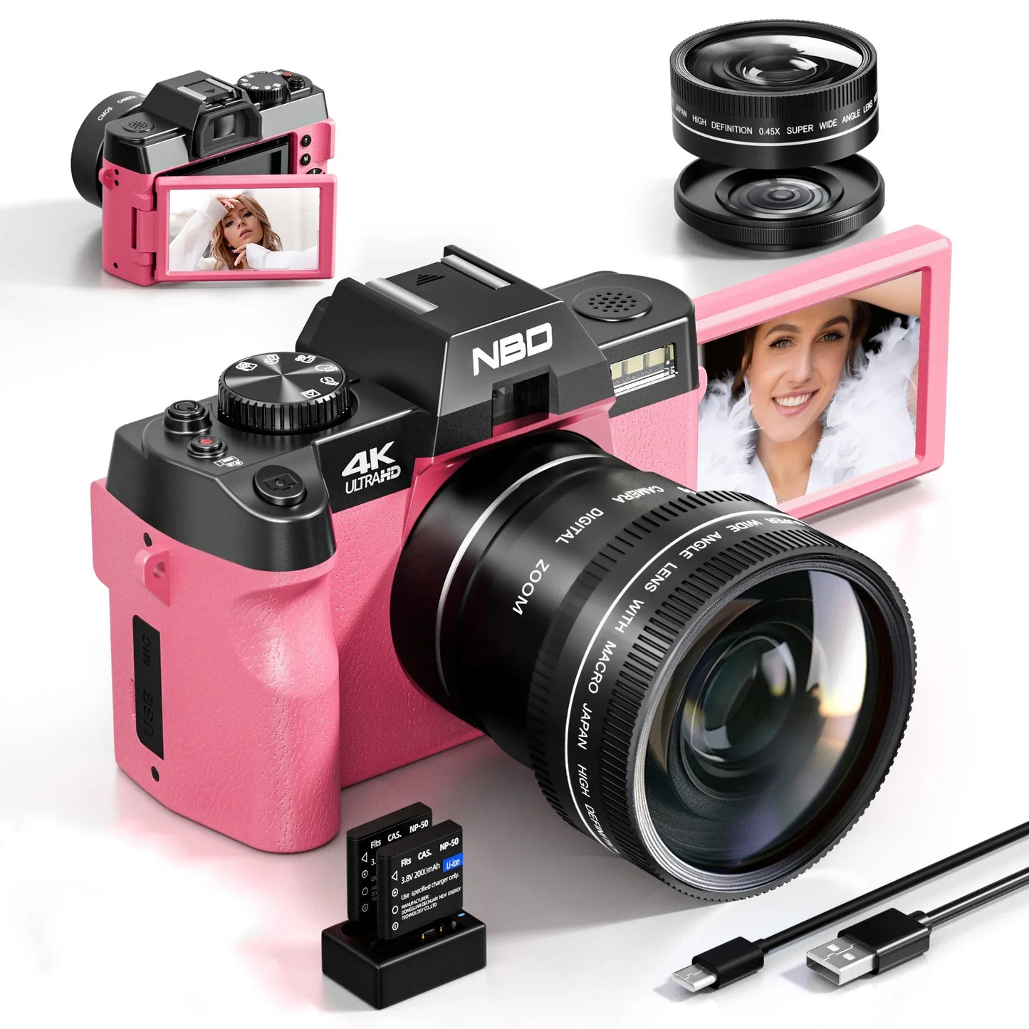 NBD Panoramic NBD 4K Kids Digital Camera 16X Digital Zoom 48MP Compact Point Shoot Digital Camera