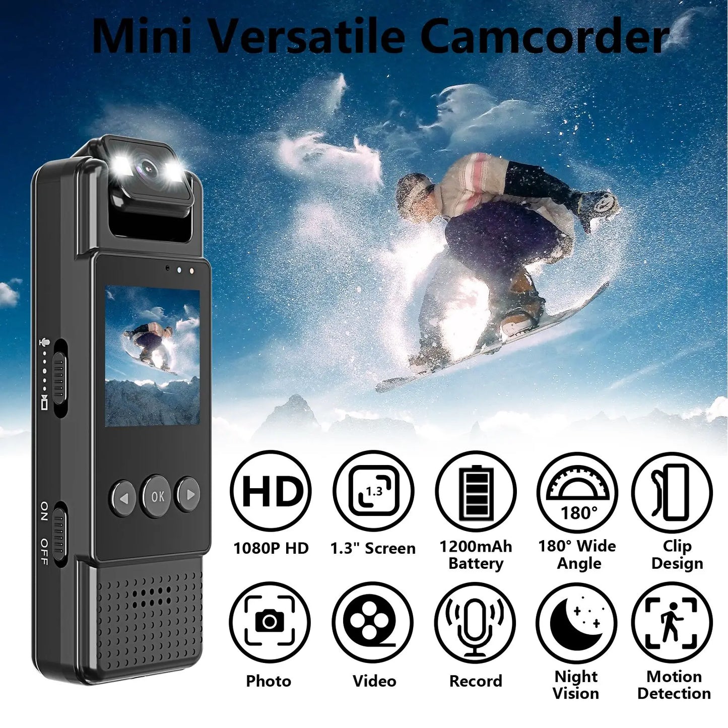 2MP HD Mini Camera 1.3" HD Screen Portable Pocket Body Small Digital Video Recorder Sports Camcorder